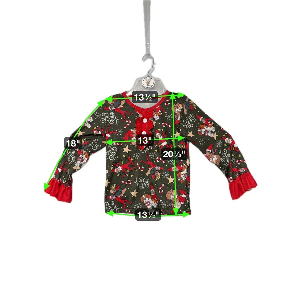 Kids Christmas‎ Elf Pajama Set Long Sleeve Pants Ruffle Red Green 3XL 7-8T